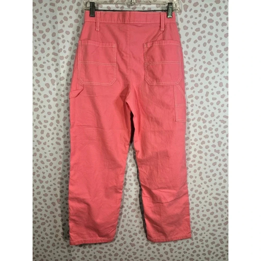 Old Navy Girls Pink Carpenter Pants High Waisted Utility Canvas‎ Size 14 NWT